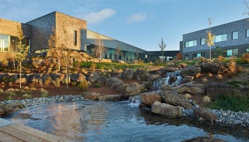 photo of the exterior waterfall at st anthony hospital